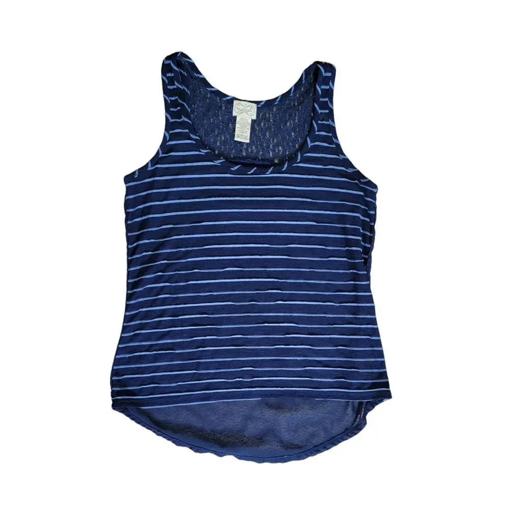 Eyelash Couture Shirt Tank Top Women's Small Blue Sheer Back Sleeveless Striped